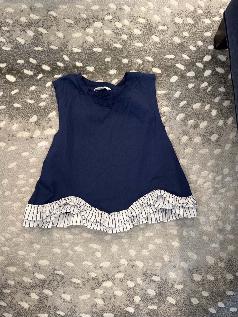 Girls' Navy Sleeveless Ruffle Hem Tank Top